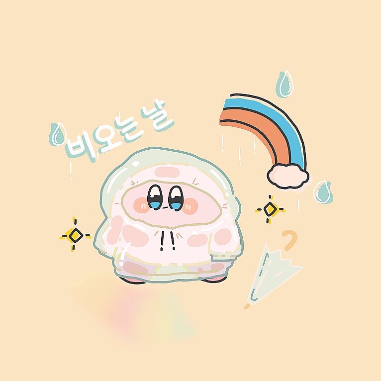 kirby no humans blue eyes simple background blush stickers sparkle raincoat rainbow  illustration images