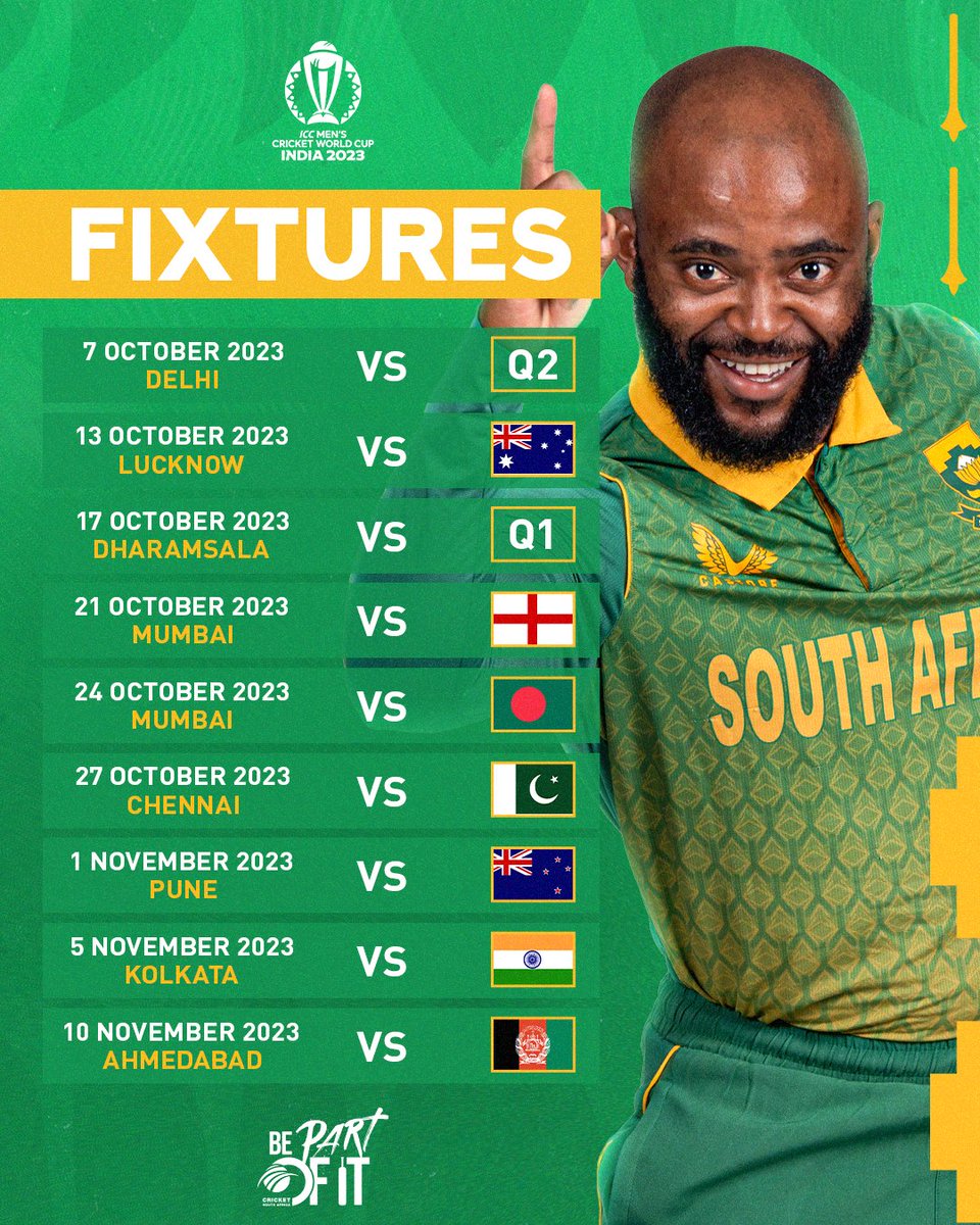 #CWC23 is just 💯 days away 

The #Proteas campaign gets underway on 7 October 🏏

#BePartOfIt