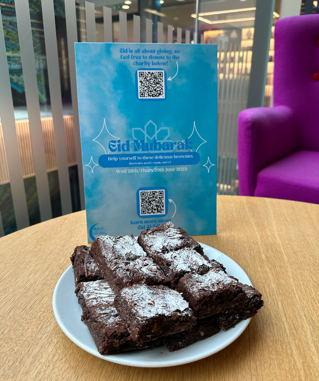 For anyone in Carmelite House today, make sure to grab a brownie, they're on every floor 😋 

Eid Mubarak for tomorrow or Thursday for those celebrating then 🥳 from the Muslim Network!