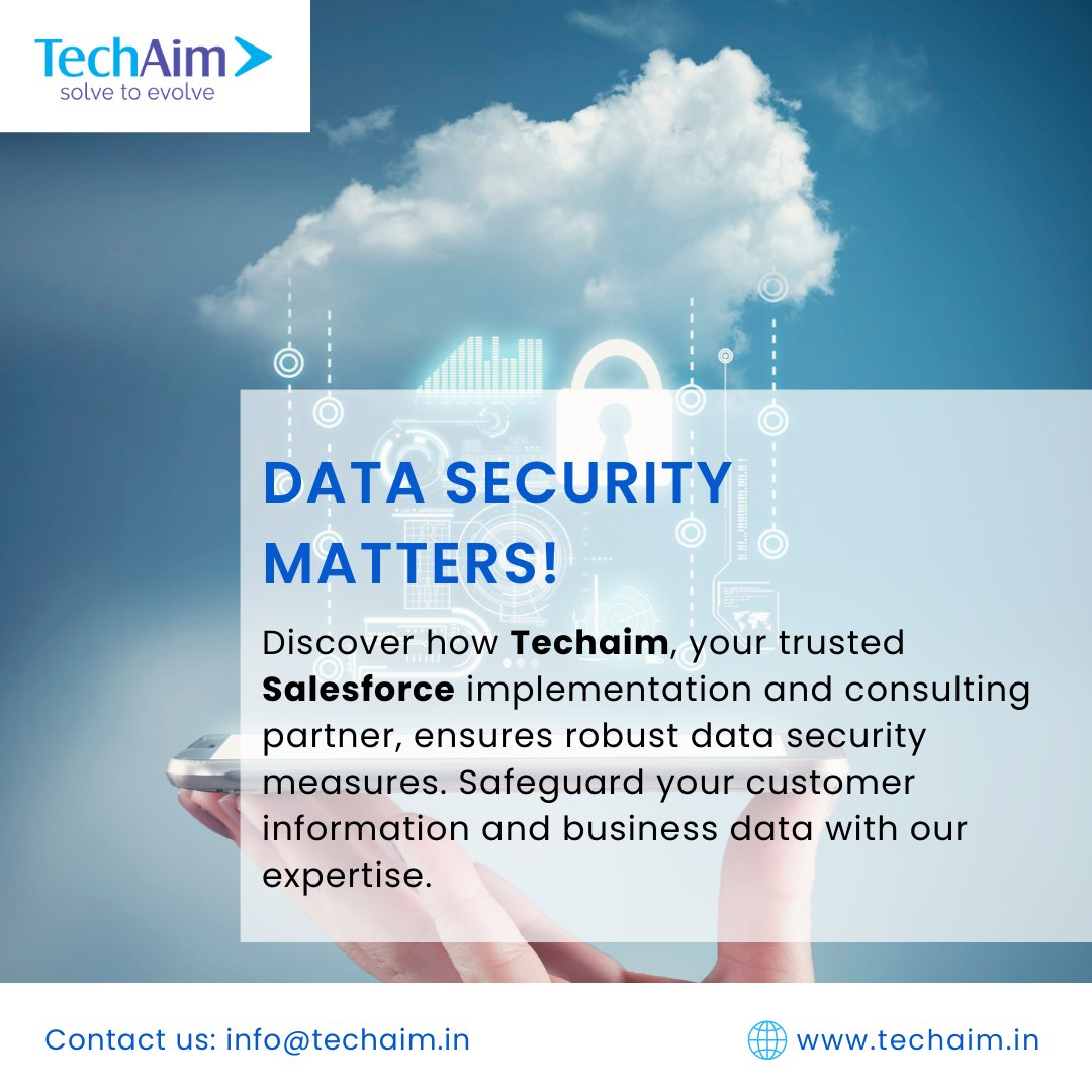 Protecting your business data is our top priority! 🔒💪 Trust Techaim, your Salesforce implementation and consulting partner, to deliver robust data security measures that safeguard your customer information.
#DataSecurity #CustomerPrivacy #SalesforceExperts #salesforce #techaim
