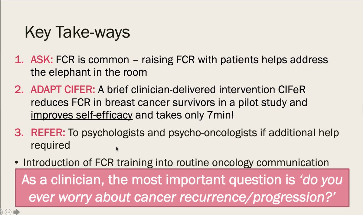 In tonight's #cancer #fearofrecurrence webinar Dr @JiaJennyLiu discussed practical strategies for oncologists, CIFeR studies