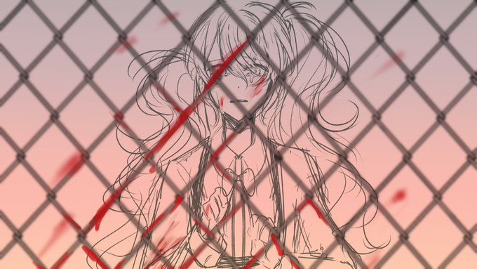 「chain-link fence upper body」 illustration images(Latest)