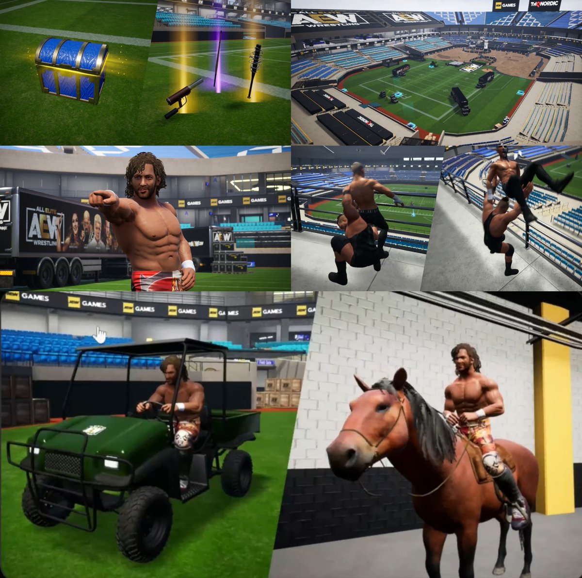 TheDrainmaker's tweet photo. Not officially announced yet but apparently AEW: Fight Forever 
has an online Stadium Stampede match type using the Battle Pass!

"A Battle Royale style mode pitting together up to 30 players at once. Fight within a massive stadium and aim to be the last wrestler standing!" https://t.co/25FfrSN1Ql