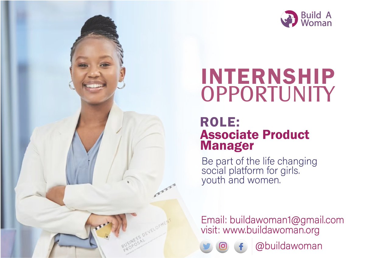 BuildWoman's tweet photo. Gain valuable  experience, build your professional network, and develop your skills with our #internshipopportunities. Applications are received online via email buildawoman1@gmail.com and applicants are required to submit a CV and Cover letter not later than 10th July 2023. https://t.co/MhqWWSnuxU