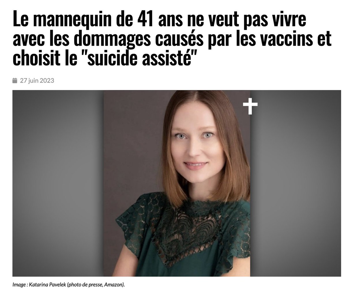 silvano_trotta's tweet photo. Il y a beaucoup de choses dégoûtantes dans cette histoire qui rendent la civilisation occidentale du 21e siècle, douteuse. L'actrice hollywoodienne de 41 ans, Katarina Pavelek, s'est fait tuer en Suisse avec une aide médicale approuvée par l'État. Les médias, la politique et les autorités ont incité la jeune femme à se faire administrer la supposée vaccination. Les effets secondaires l'ont privée de la volonté de continuer à vivre. 

https://t.co/s96bBPHYPd