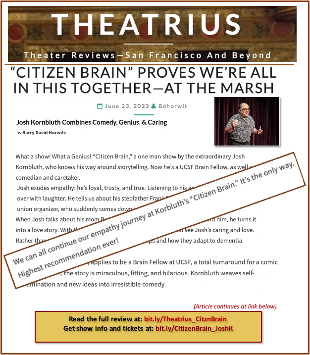 ILoveTheMarsh's tweet photo. It's official— @joshkornbluth is starting a revolution (of empathy) & critics love it! @Theatrius calls it miraculous, fitting, & hilarious & gives it their "highest recommendation ever!"
See it on SATURDAY at #TheMarshBerkeley.
$20 tix w/code Think20 at: https://t.co/yfbTCulwNl https://t.co/JMCWY67L8k