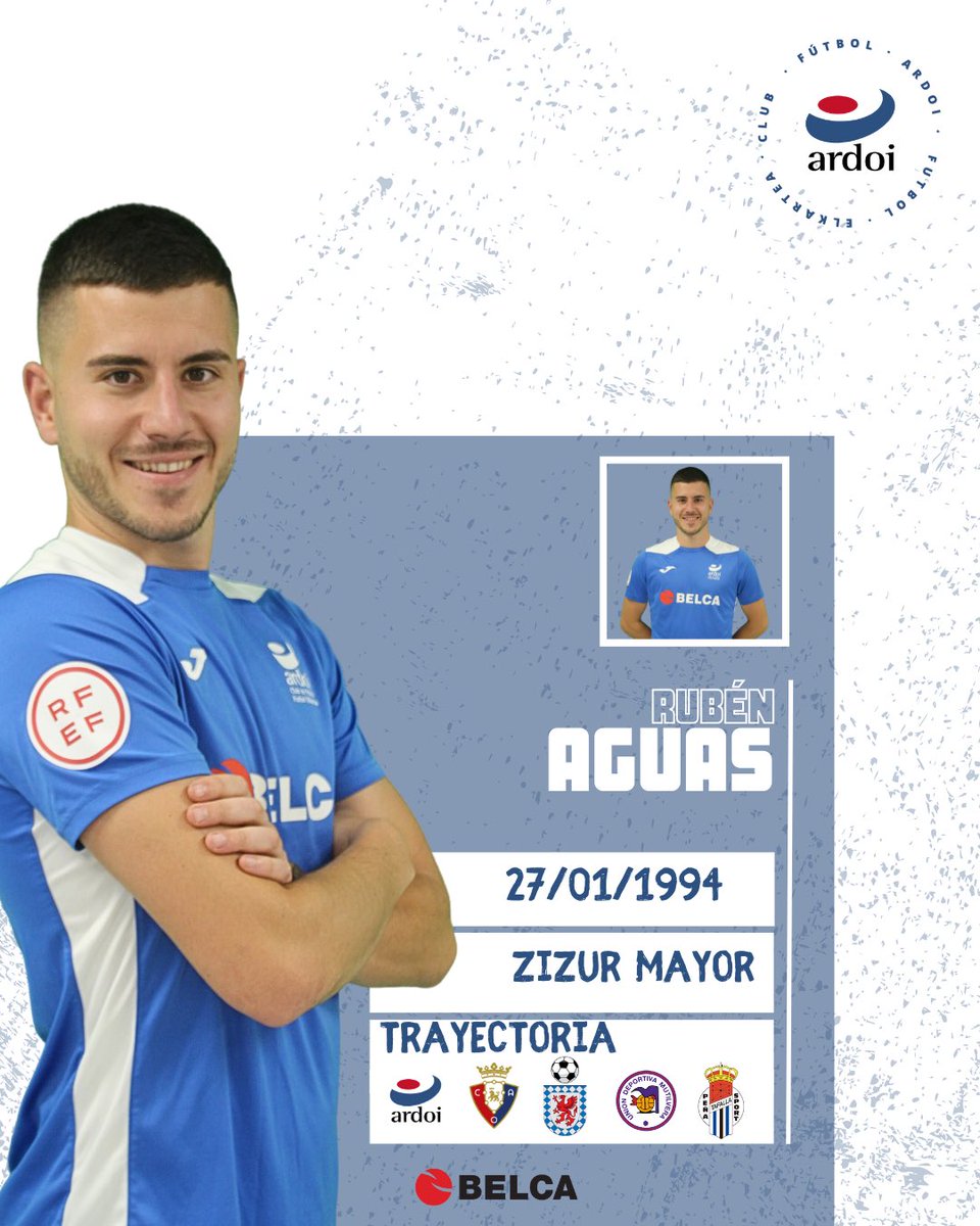 cfardoi's tweet photo. ✍🏼 𝗙𝗜𝗖𝗛𝗔𝗝𝗘 | Rubén Aguas vestirá esta temporada la camiseta del CF Ardoi.

¡𝗕𝗶𝗲𝗻𝘃𝗲𝗻𝗶𝗱𝗼, @RubenAguas! 𝗢𝗻𝗴𝗶 𝗲𝘁𝗼𝗿𝗿𝗶!  

#𝗔𝗴𝘂𝗮𝘀𝟮𝟬𝟮𝟰 💙🤍 https://t.co/87DvM1Phcl