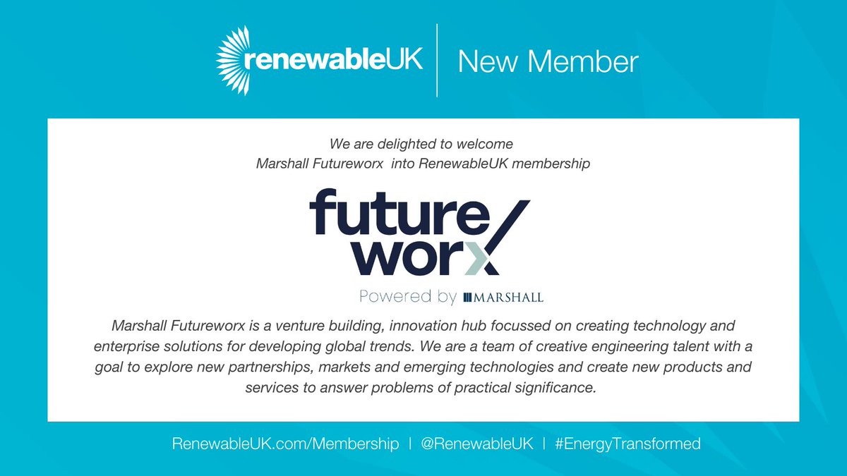 RUKCymru's tweet photo. Pleased to welcome on board our newest RenewableUK member, Marshall Futureworx
To find out more, visit: https://t.co/rCMFP1hrqv
Interested in becoming a member of RenewableUK? Contact the team on membership@renewableuk.com
#renewableenergy #RUKMembers https://t.co/8SaEtunGsk