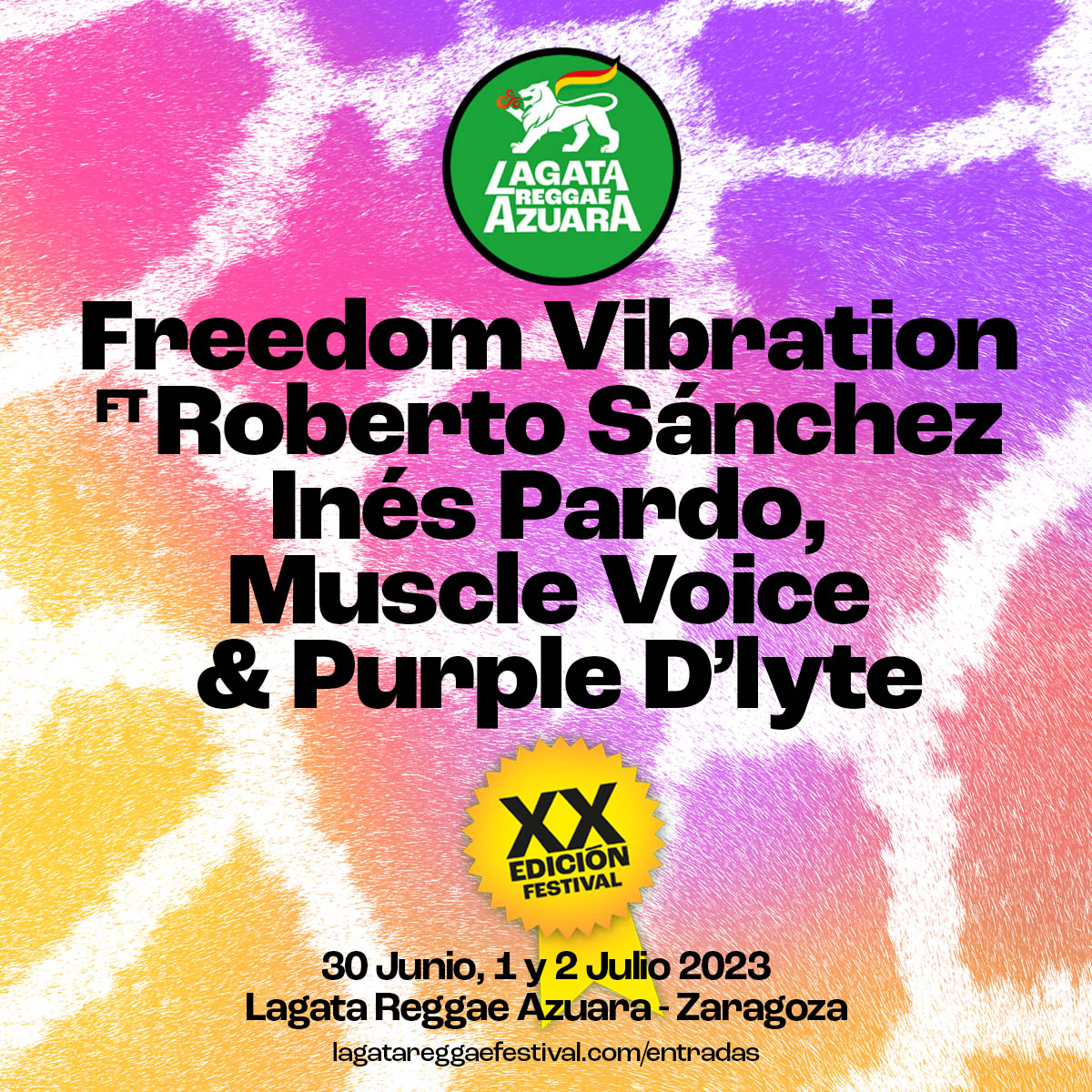 ¡Inés Pardo estará en Lagata Reggae! No te pierdas nuestra XX edición, ¡una celebración por todo lo alto!
¡Nos vemos en Azuara! Are you Reggae? 🦁🦁🦁 Conciertos, Acampada, Mercadillo, Actividades del 30 de Junio al 2 de Julio.
Abono completo 35 euros my.mtr.cool/klpwaoqvyj