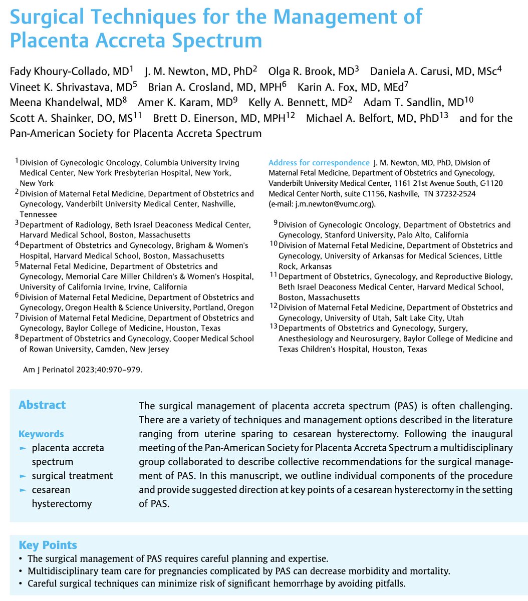 Surgical Techniques for the Management of Placenta Accreta Spectrum ow.ly/P4fx50OXW2O