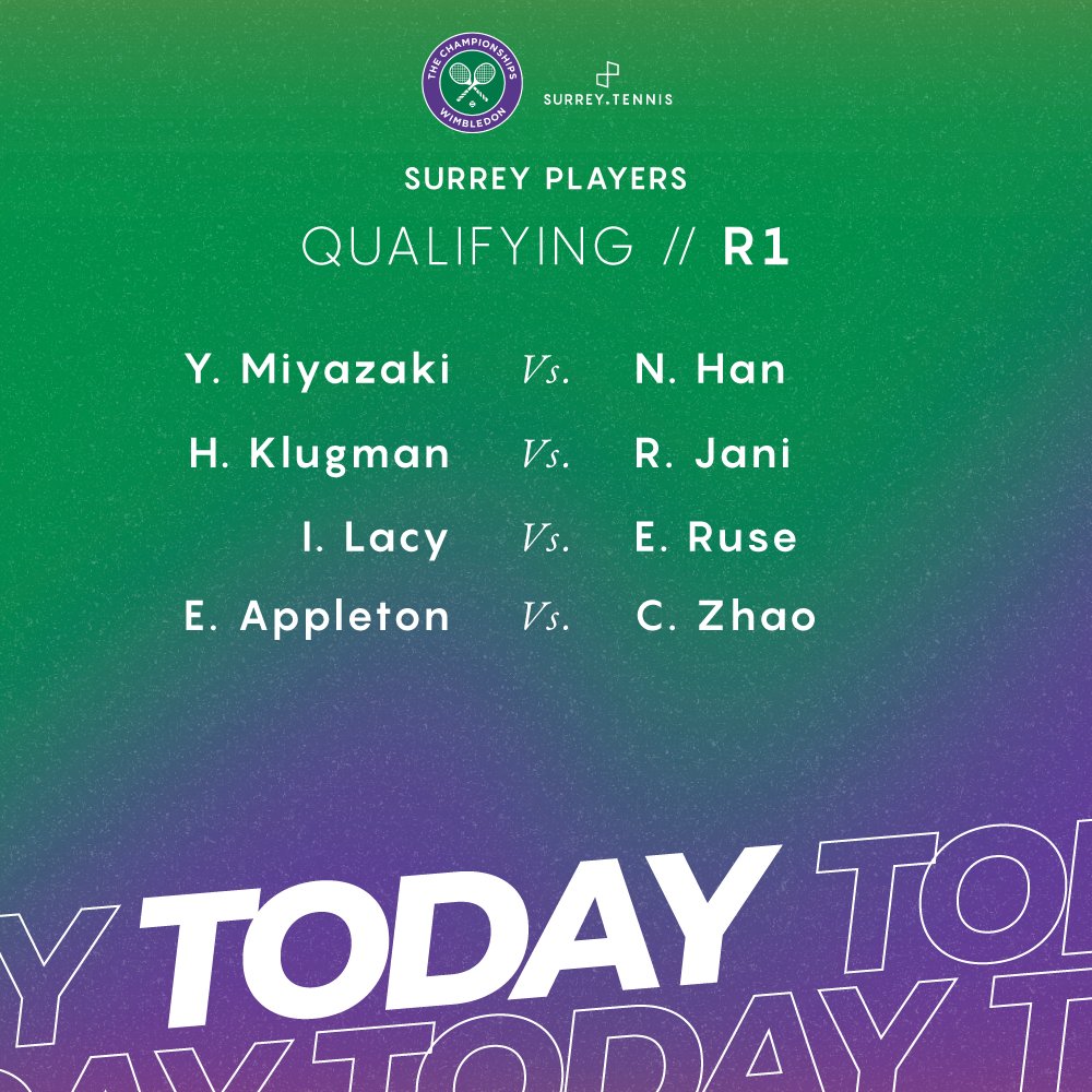 A very busy day at #Wimbledon qualifying for our Surrey ladies! 🎾 We have 4 players in action today with Lily, Isabelle, Hannah and Emily all taking to the grass. Good luck ladies, Surrey is right behind you! #SurreyTennis