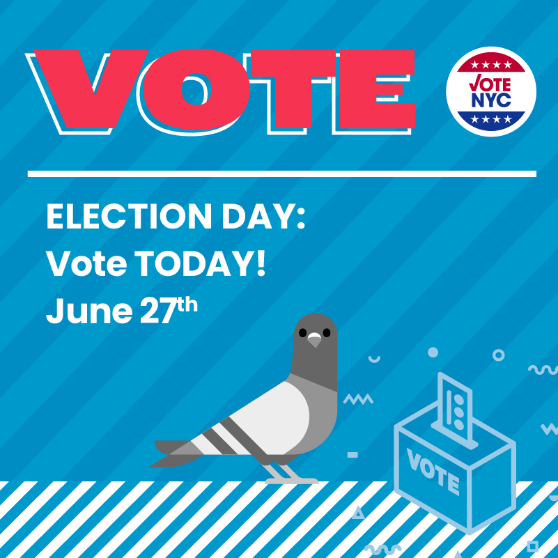 📢Primary Day! Polls are open from 6am-9pm. To verify you have an election, find your poll site or view a sample ballot, visit findmypollsite.vote.nyc