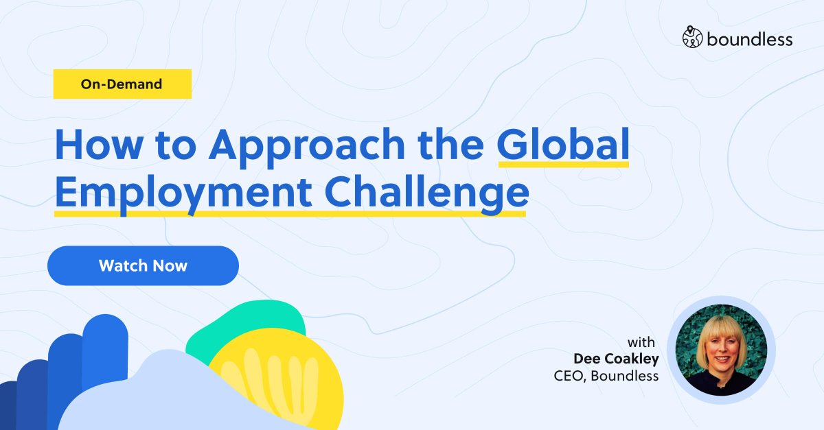 Are you a #CEO, #COO, #HRManager, or #PeopleOps leader trying to decode the world of global hiring? 🤔 If so, here are some game-changing insights to help you simplify your global #employmentstrategy from Boundless CEO, Dee Coakley.

Watch webinar here 👉 eu1.hubs.ly/H04gFNj0
