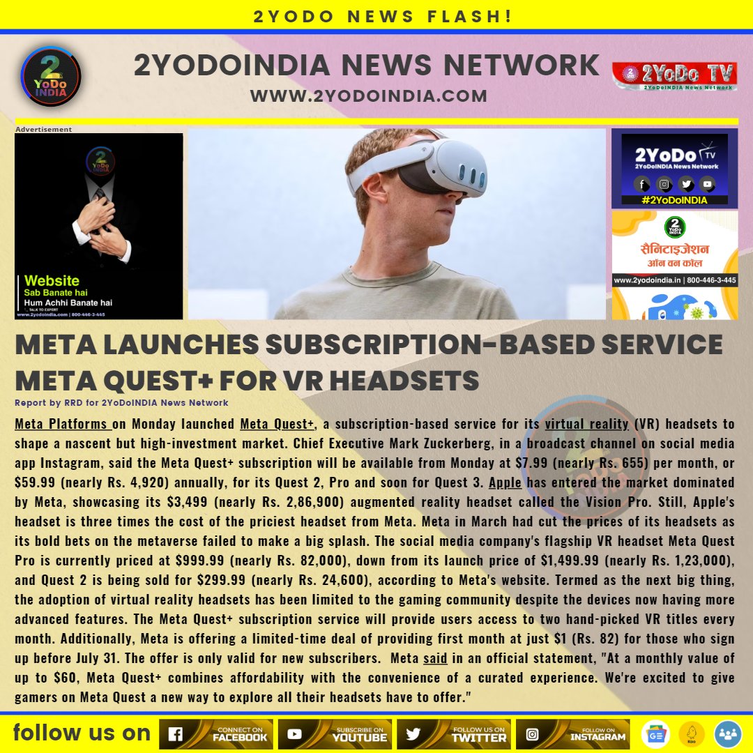 Meta Launches Subscription-Based Service Meta Quest+ for VR Headsets

for more news visit 2yodoindia.com

#2YoDoINDIA #Meta #MetaQuest #MetaVR #VR #Quest2 #Quest3