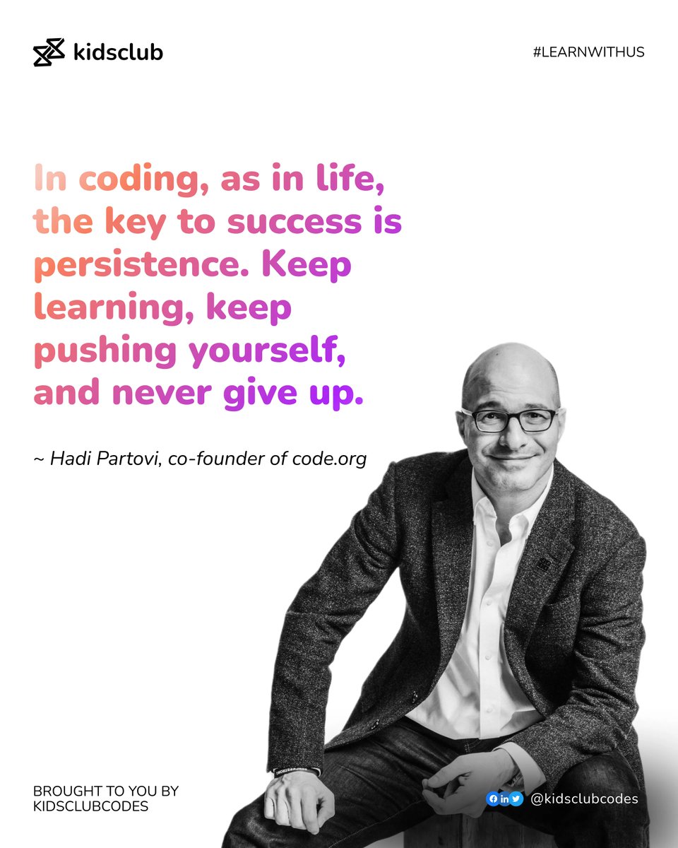 Kidsclubszone's tweet image. Persistence is one of the keys to success. So don't give up on yourself, keep pushing. 💪

Happy Tuesday.😊 

#tuesdaymotivation #itstuesday #quoteoftheday #codingquotes #quotesfortoday  #codingclub #kidsclubcodes