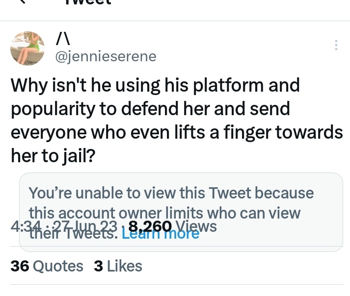 If that woman is getting hate that's definitely not related to 🐯 but smth else so stop inserting him weirdos. 

🚨 MASS REPORT THEM MULTIPLE TIMES 

twitter.com/itgirldyanne?t…
twitter.com/jennieserene?t…
twitter.com/_itslejendary?…
twitter.com/Uitedi?t=2cu56…
twitter.com/jred2108?t=2cu…