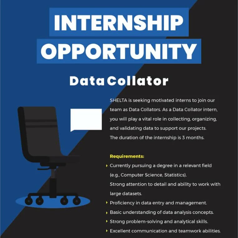 Here is an opportunity for you to join our amazing team!

Check the flyer for details...

#Sheltaoppourtunities
#vacancy 
#jobvacancy 
#applynow
#adhoc 
#dataanalyst
#corporatemarketing 
#AbujaTwitterCommunity 
#Abuja