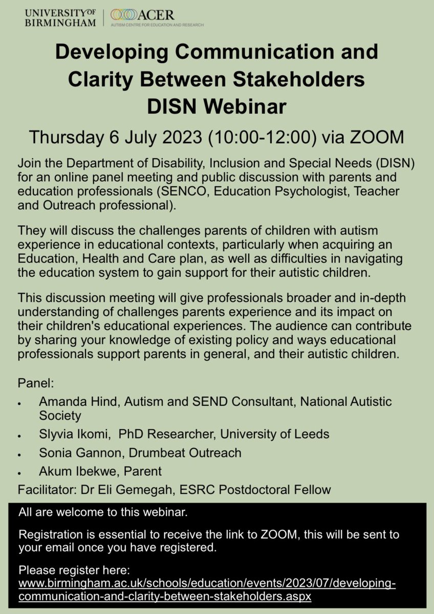 Join us for this thought provoking discussion @ESRC @UoBautism @DISN_UoB