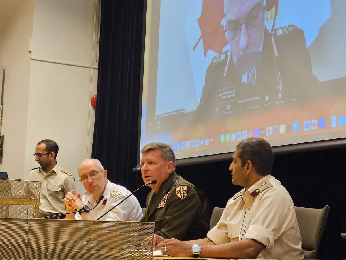 Multinational senior leaders panel on Medical Reserve Contribution to LSCO. Included MG Marc Bilodeau (Surg Gen <a href="/CanadianForces/">Canadian Armed Forces</a>), MG Scott Lynn (CDR, <a href="/ARMEDCOM1/">Army Reserve Medical Command</a>), Brig Phil de Rouffignac (@2MedX), Brig Jaish Mahan (Dep Comd <a href="/1UKDivision/">1 (UK) Division</a>) chaired by Maj Neeraj Shah
<a href="/NATO/">NATO</a>