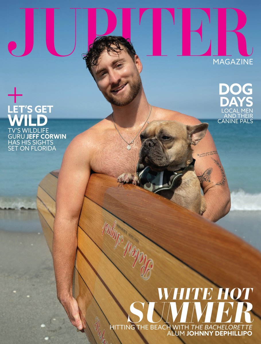 JupiterMagazine's tweet image. This summer, we meet four local men and their four-legged friends, like cover star (and #TheBachelorette and #BachelorinParadise alum) Johnny DePhillipo and his bestie, Tony. Get reacquainted with DePhillipo and meet the three other local men (and, of course, their dogs!).
