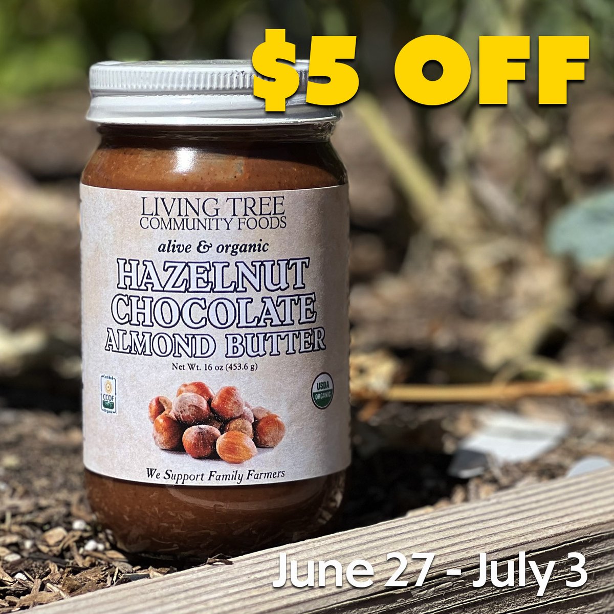 livingtree's tweet photo. $5 off this week! 
Our Hazelnut Chocolate Almond Butter is created from a combination of alive, raw organic nuts and dark chocolate. Created with almonds grown by California family farmers, Oregon-grown hazelnuts and our organic dark chocolate.
https://t.co/xfmzm9S8k8 https://t.co/QTbMTi3w8Y