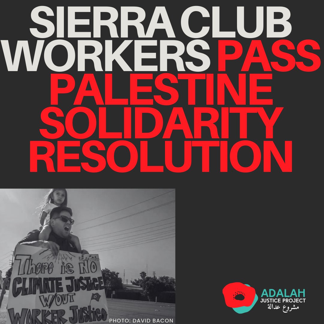 Sierra Club workers of the Progressive Workers Union <a href="/PWUnion1/">Progressive Workers Union</a> representing hundreds of environmental justice workers, just passed a resolution in solidarity with Palestinian freedom and pledged to investigate union finances to ensure they are not tied to apartheid Israel.