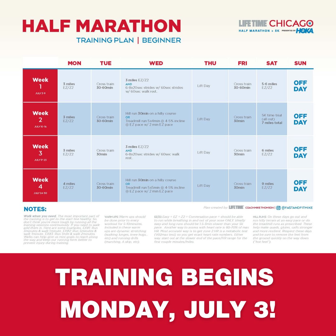 ChicagoHalf's tweet photo. Half marathon training begins July 3rd! Visit the link below and grab the training program that suits your hustle. Let's show 'em what YOU are made of!
https://t.co/Y4CugdjThc
#ChicagoHalfMarathon #TrainingModeActivated #ReadySetGo #RaceWithLifeTime #LTAthleticEvents" https://t.co/XKrqwBEbfu