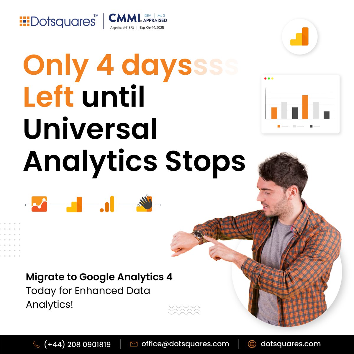 dotsquares's tweet photo. 📢 Only 4 Days Left before The standard version of Google Analytics goes away!
Universal Analytics will stop recording new data after 30 June 2023 for standard customers. 

⏳ Time is running out! 

https://t.co/1aRb9nUV8c
#GA4Migration #DataRevolution #techupdate https://t.co/rYp6n0oXdQ