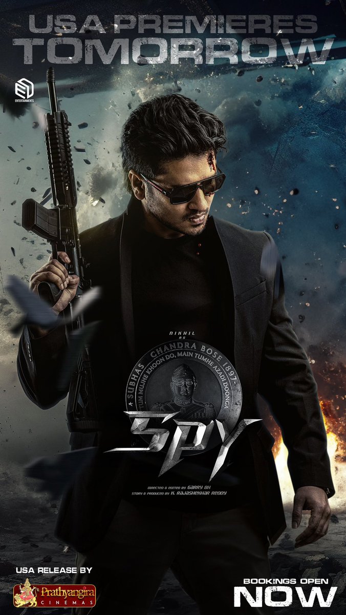 Mark your calendars and prepare for an adrenaline rush! 🔥🔥🔥

Tomorrow, #SPY is hitting the USA screens with its premieres. 🤩

Have you booked your tickets?

#IndiasBestKeptSecret 🇮🇳 

USA 🇺🇸 by @PrathyangiraUS 

@actor_Nikhil @Garrybh88 @VjaiVattikuti @PharsFilm @ED_ENT_