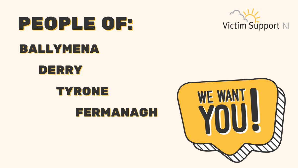 We urgently need volunteers in the west of Northern Ireland.  Please help us during #VolunteersWeek so that we can help victims and witnesses in Derry, Tyrone and Fermanagh.
Find out more and apply online at bit.ly/3oB9NlB