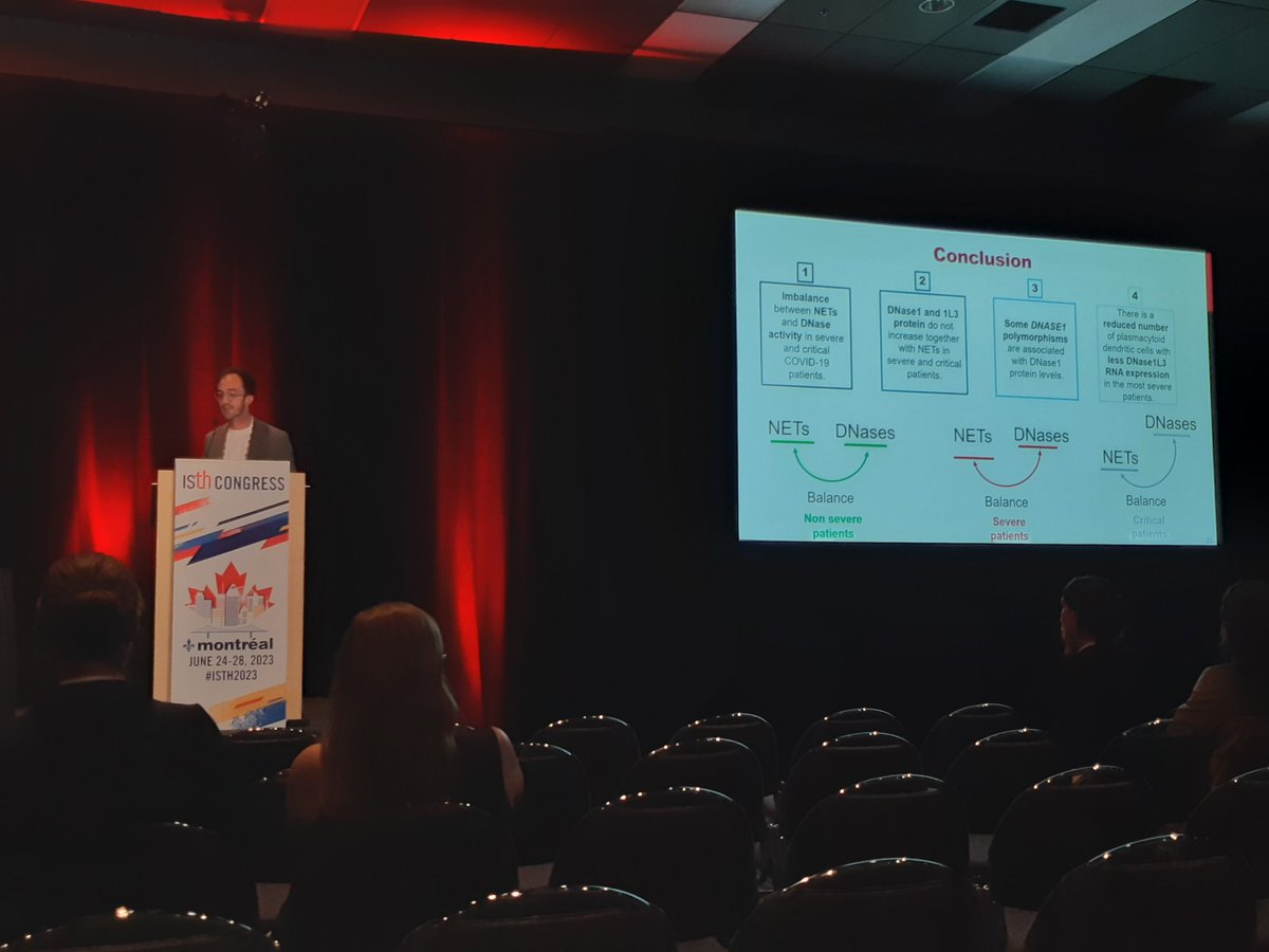 Nice communication by <a href="/GeofGarcia/">Geoffrey Garcia</a> at #ISTH2023 on the complex balance between NETs and DNAse in COVID-19 patients. 
<a href="/isth/">ISTH</a> @inserm1034