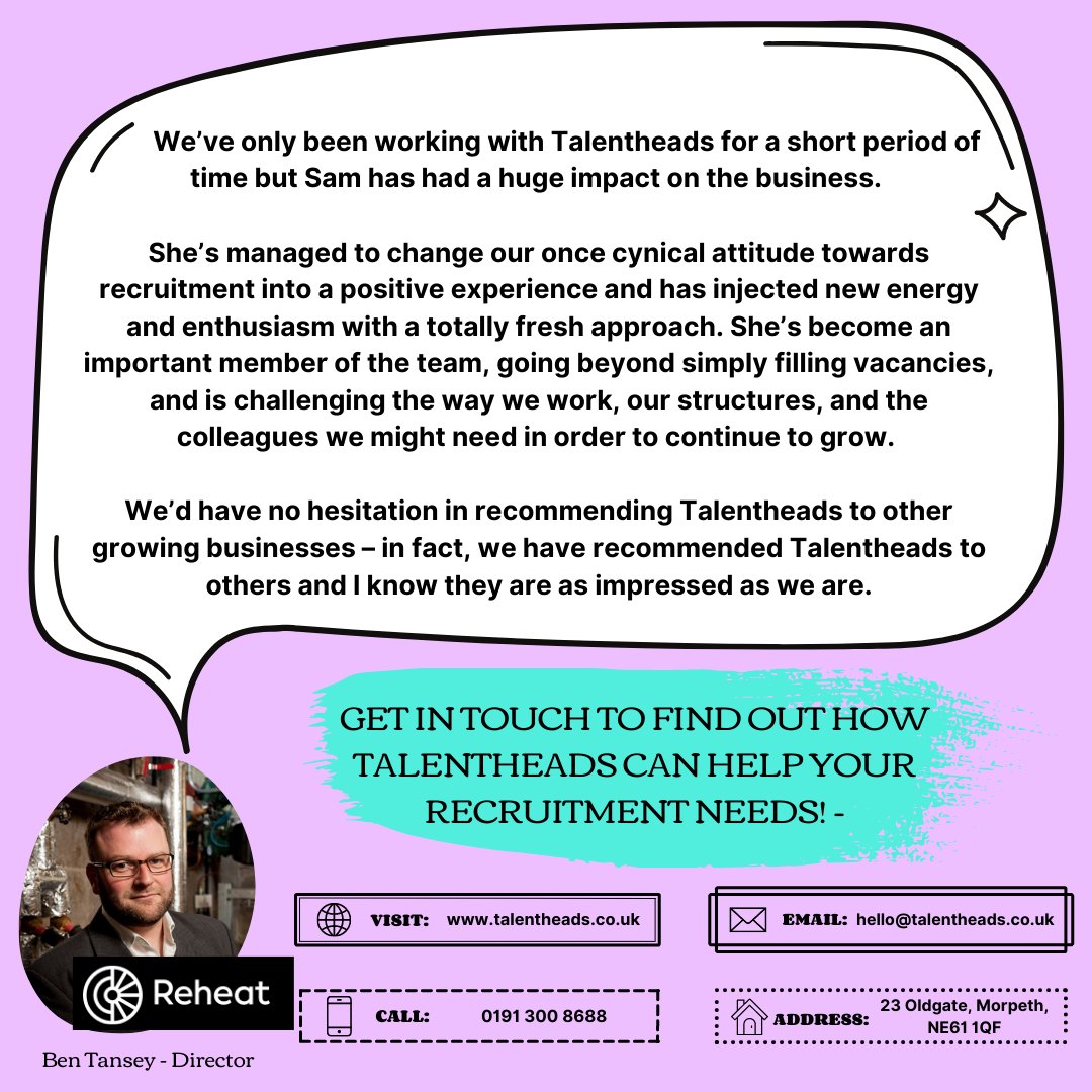 Talentheads1's tweet photo. We received A fantastic testimonial from one of our longest-partners, REHEAT.

Our goal is always to provide top-quality solutions and deliver outstanding results for all our clients!

If you want the same success contact us at hello@talentheads.co.uk

#letsdothis https://t.co/3guh0FDSLN