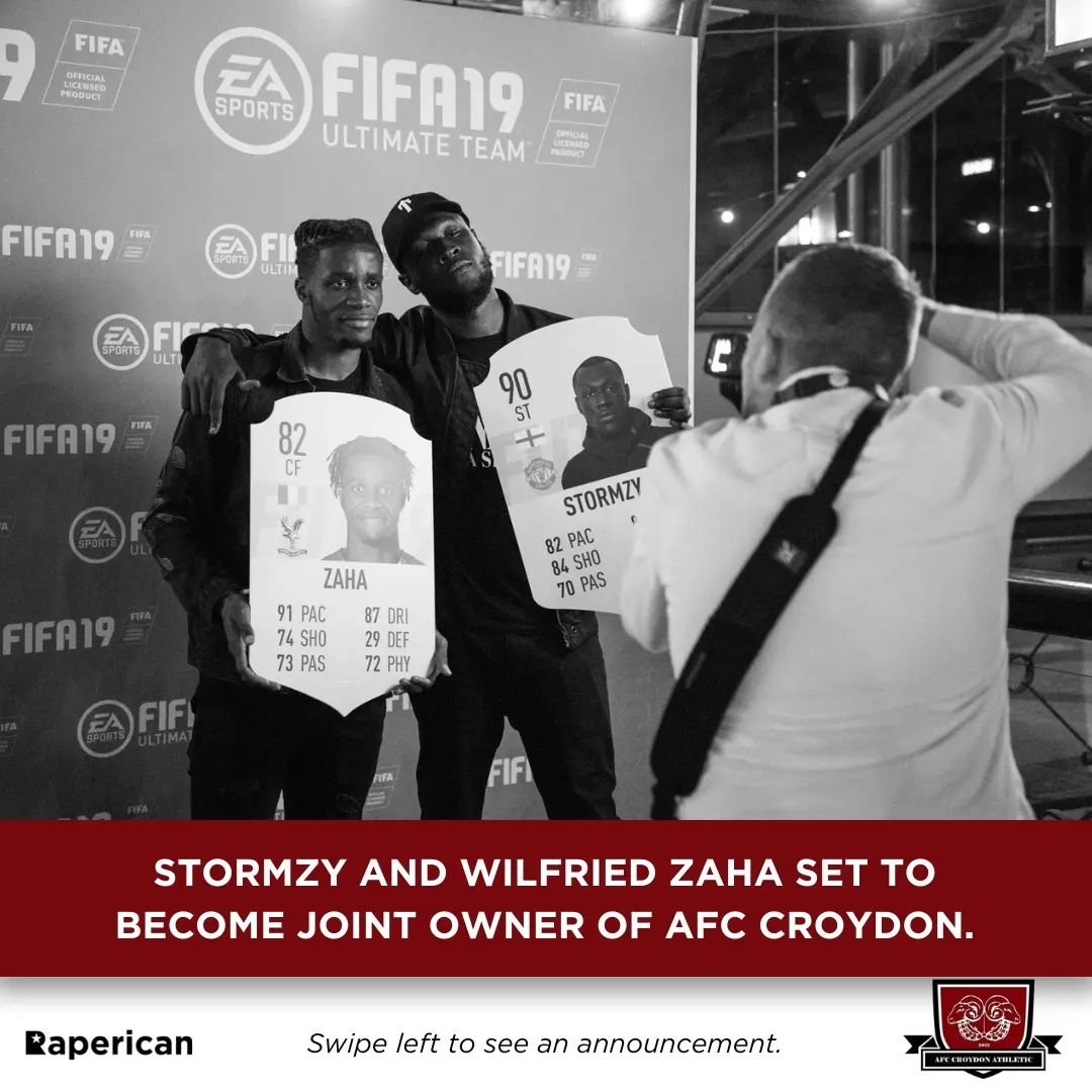 raperican's tweet image. British rapper @stormzy and @CPFC forward @wilfriedzaha have agreed a deal to buy non-league club @AFCCroydonAth. 💼

AFC Croydon compete in the ninth tier of English football.

#Raperican #Stormzy #WilfriedZaha #AFCCroydon