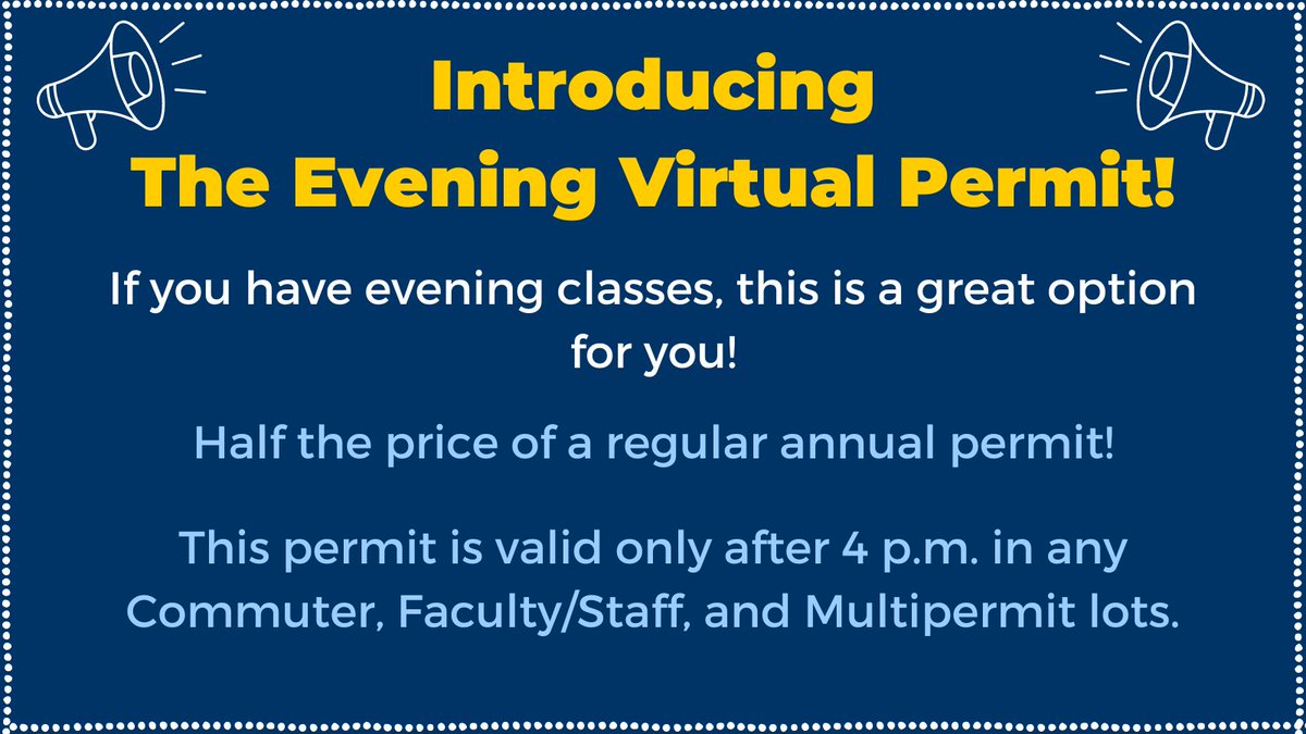 UCO Transportation and Parking introduces the Evening Permit for commuters with classes starting at 5 p.m. or later. A limited number of these permits will be available for purchase starting June 29th. Don't miss out!