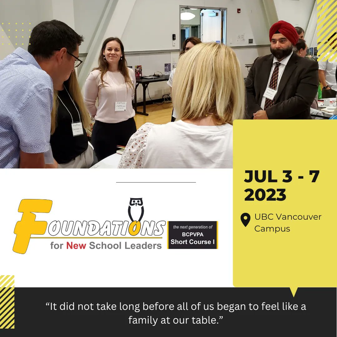 Less than a week until Foundations!
If you are about to become a #VicePrincipal or #Principal, we hope to see you at Foundations. Immerse in essential learning for new school leaders, with a focus on the @bcpvpa Leadership Standards. 

Register today: bit.ly/23Foundations