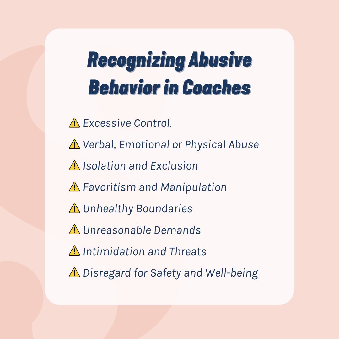 survivorsarmy's tweet photo. Recognizing red flags and warning signs of abusive behavior in coaches is crucial for the safety and well-being of athletes.
These are some common indicators to be aware of.
#safesports #abuseinsports #recognizingabuse https://t.co/cFIKjeBbdg
