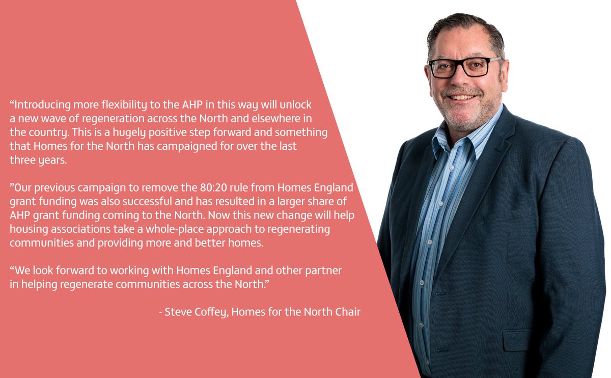 Our Chair, Steve Coffey, reacts to <a href="/HomesEngland/">Homes England</a>’s major change to the Affordable Homes Programme (AHP) announced today.

Learn more: homesforthenorth.co.uk/success-for-ho…