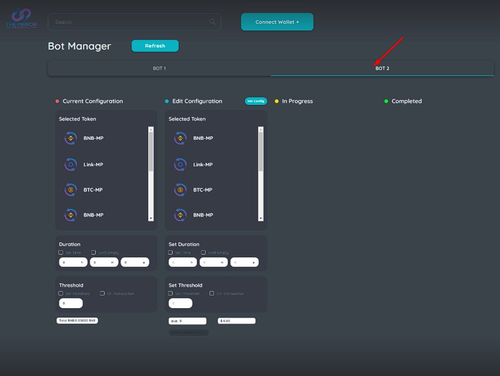 MProtocolFuture's tweet photo. We have dedicated significant effort to enhance every aspect of #TheMirrorProtocol.

This includes being hyper vigilant about the launch experience that our protocol delivers.

We are implementing automation in certain areas of our launch process to enable our team to make decisions more swiftly and effectively.

Consequently, we have developed an internally customized dashboard that will complement our existing launch controls.

What sets these bots apart is their exclusive purpose of adding liquidity across our pools.

#BTC #BNB #XRP #ETH #ADA #LINK #MATIC #BBTF