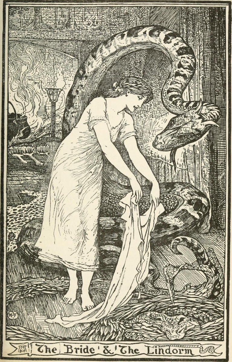 #FairyTaleTuesday: In a tale from South Germany collected by Ignaz and Joseph Zingerle, titled Die Schlange ('The Snake'), a count's wife gives birth to a serpent son who lives in his own chamber. When the snake is twenty years old, it requests his mother to find him a wife. 
1/2