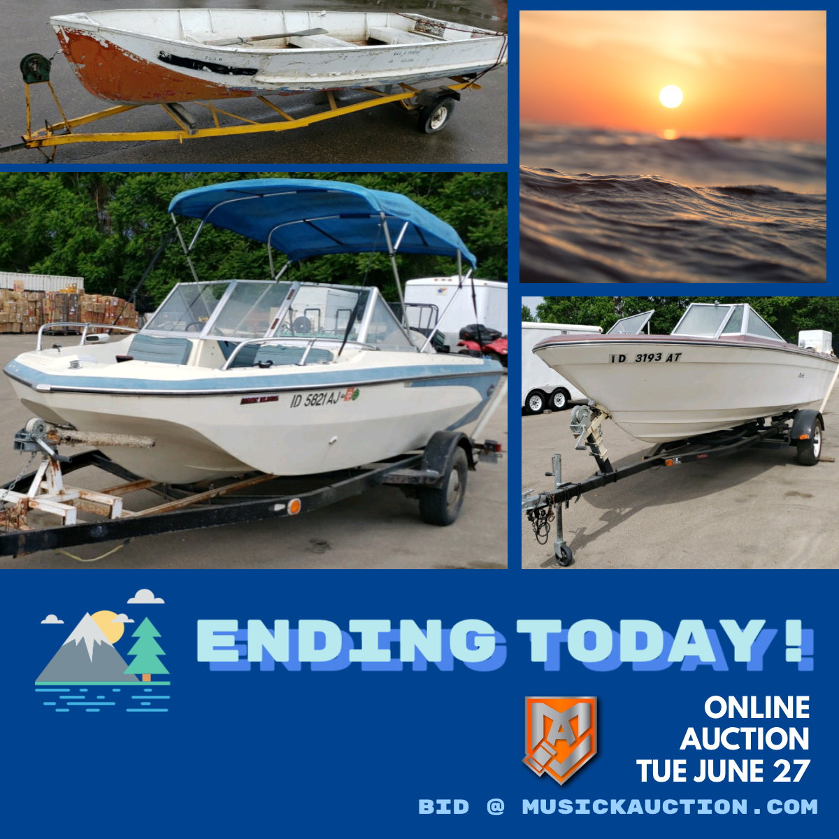 Yay! It's Another Auction Day! 🚣‍♂️ 🌊 🚤 Ready to go to the lake in one of these? Check out today's auction - first lot ends at 1pm MT. #BOATS #boatsforsale #previouslyownedboats #previouslylovedboats #usedboats bid.musickauction.com/auctions/catal…