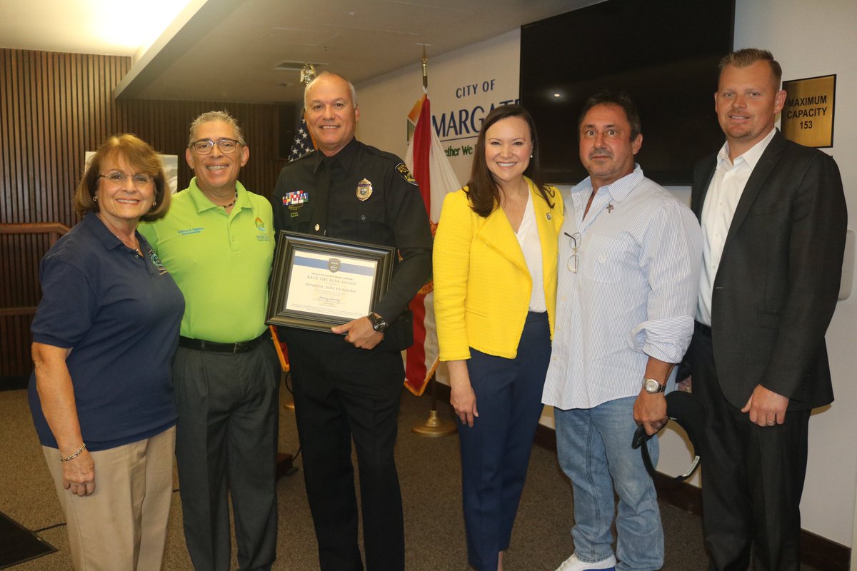 #OurMargate City Commission members welcomed @AGAshleyMoody who gave the “Back the Blue Award” to our Detective Julio Fernandez. He has solved 8 cold cases in the last 2 years, thanks to his hard work &  dedication. #BestinBlue in #Florida 👏