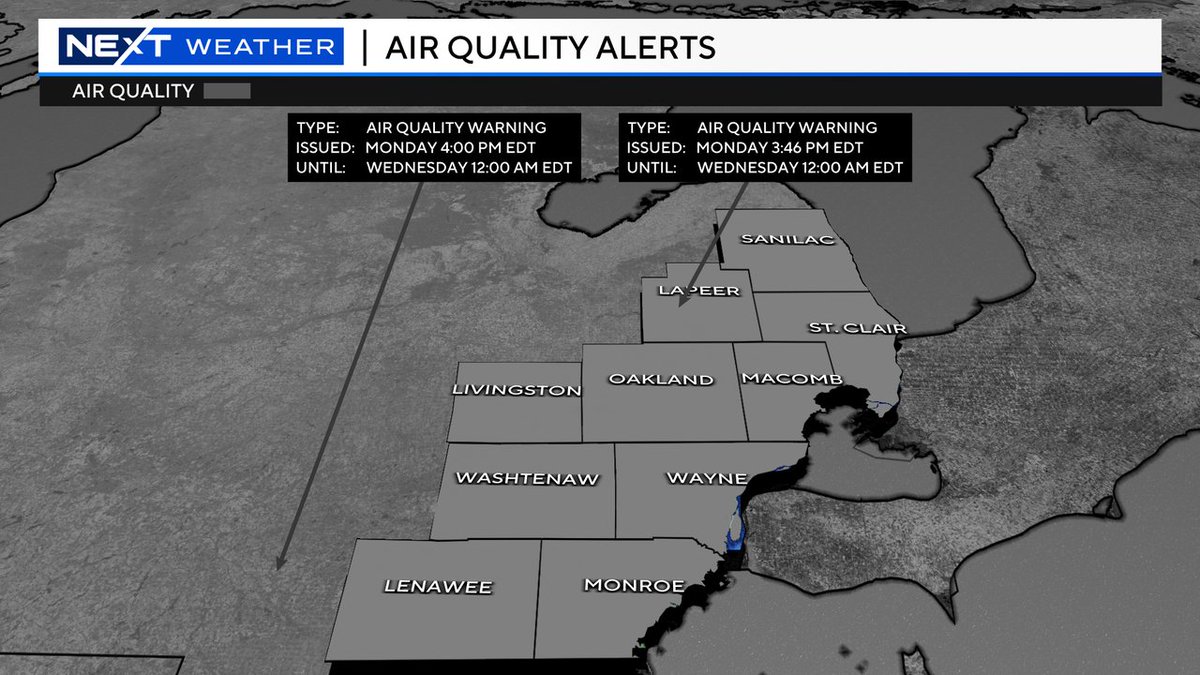 KarenCarterTV's tweet photo. Air Quality Warning in effect for Tuesday, June 27th due to smoke from the Canadian wildfires. Warning expires tonight at midnight. Air quality is unhealthy for sensitive groups and could reach unhealthy levels at times through the rest of the day. #airqualitywarning #smoke https://t.co/385eu5EpAH