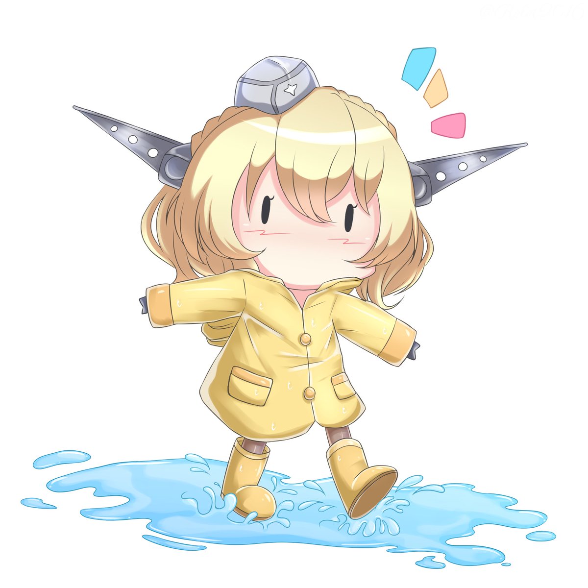 colorado (kancolle) 1girl blonde hair solo braid rubber boots raincoat short hair  illustration images