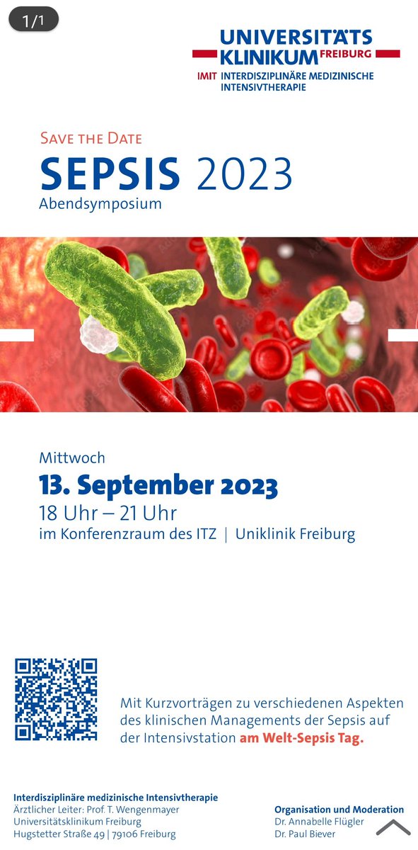 Interdisziplinäre Medizinische Intensivtherapie FR (@imit_freiburg) on Twitter photo Save the date: am 13. September ist Welt-Sepsis-Tag! Herzliche Einladung zum Abendsymposium #Sepsis 2023 — Details folgen bald. <a href="/PaulPolbiever/">Paul Biever</a> @AFluegler @WinfriedKern <a href="/DZIF_/">DZIF (inaktiv)</a> <a href="/DGIINeV/">DGIIN e.V.</a> <a href="/Uniklinik_Fr/">Uniklinik Freiburg</a> Save the date: am 13. September ist Welt-Sepsis-Tag! Herzliche Einladung zum Abendsymposium #Sepsis 2023 — Details folgen bald. <a href="/PaulPolbiever/">Paul Biever</a> @AFluegler @WinfriedKern <a href="/DZIF_/">DZIF (inaktiv)</a> <a href="/DGIINeV/">DGIIN e.V.</a> <a href="/Uniklinik_Fr/">Uniklinik Freiburg</a>