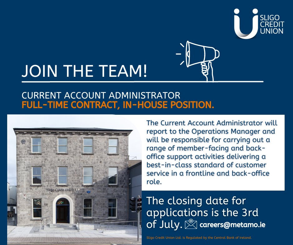 Sligo Credit Union on Twitter "JOB VACANCY Delighted to offer another