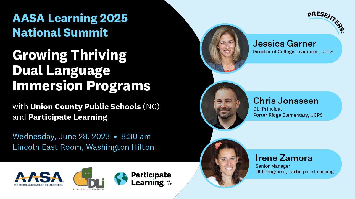 The @AASAHQ National Learning Summit is finally here! @jessicacgarner, @CJ_Jonassen, and @IreneZamoraSoto are ready to connect with you in their #DualLanguage-focused session—join them tomorrow morning at 8:30 am. ☀️🎉 #UnitingOurWorld #UCPSDLI #TeamUCPS #Learning2025