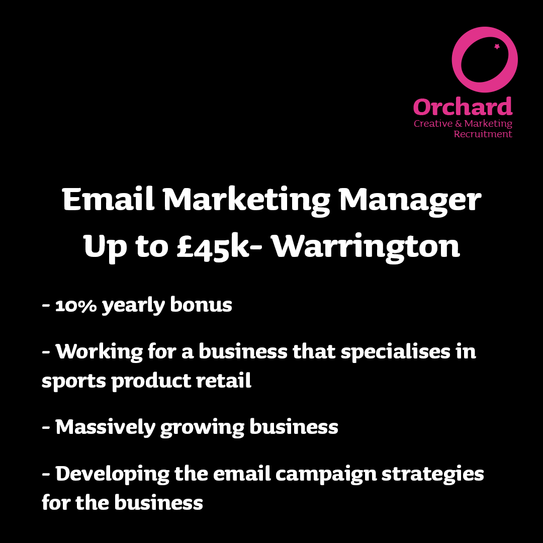 🚨 Email Marketing Manager 🚨 linktr.ee/orchardmanches… 🤩 Up to £45k- Warrington 🤩 ✅ 10% yearly bonus ✅ Working for a business that specialises in sports product retail ✅ Massively growing business To find out more, follow the link above! 👆 #hiring #hiringnow #marketingjobs