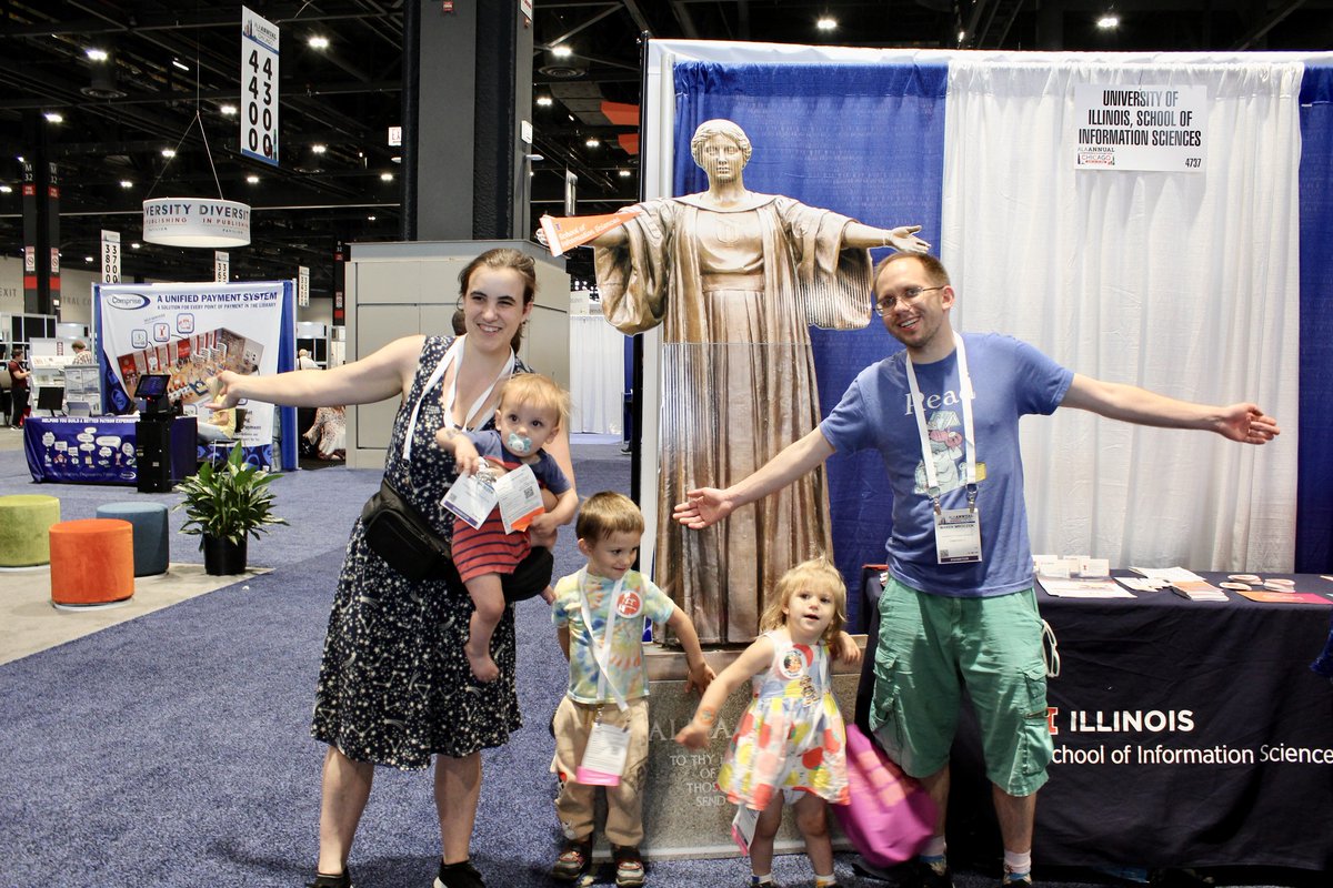 iSchoolUI's tweet photo. We had a blast meeting visitors of all sizes at our booth! One of our #iSchoolUI alums, @EmilyRMroczek (MSLIS '14), dropped by with her husband Marek Mroczek, a fellow @UofIllinois alum, &amp; their three wonderful children.

Did you miss the #ALAAC23? Stay tuned for more highlights! https://t.co/VX6l98RsZk