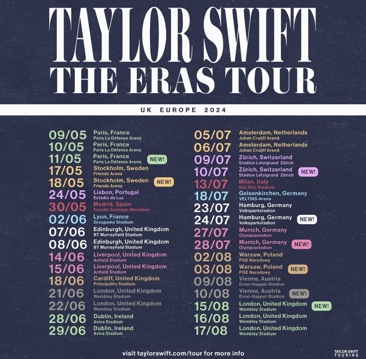 🚨| Diamonds in our eyes as 9 NEW SHOWS have officially been added to Taylor Swift’s ‘The Eras Tour’ with 1 NEW show in Los Angeles and 8 NEW shows in the UK and Europe! ✨#TSTheErasTour