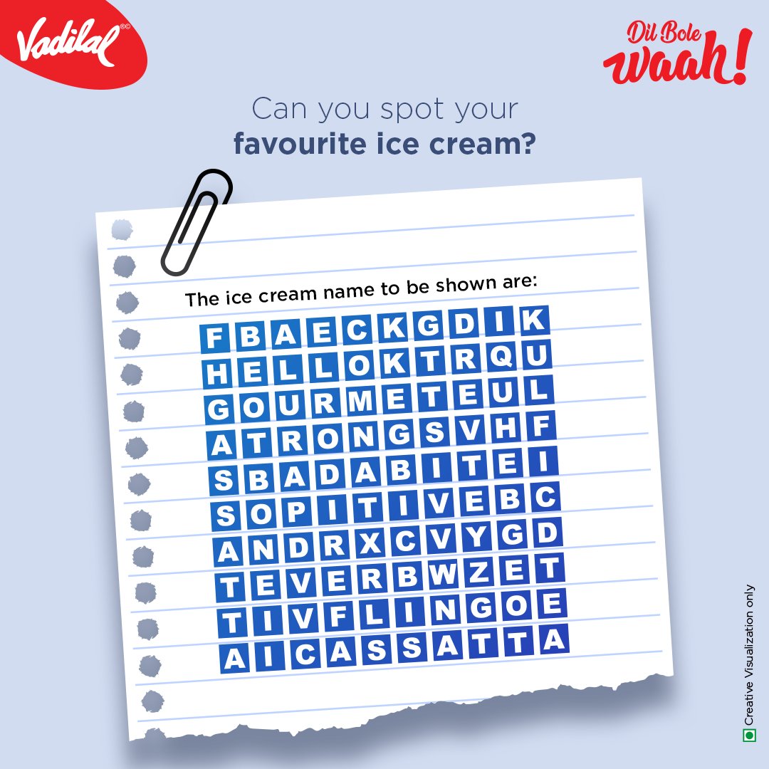 icecreamvadilal's tweet photo. This is your reminder to dig into your favourite ice cream today! 😋 Share the ice cream names you find in the comments. We want to know which ones you the love the most! 🍦
#DilBoleWaahWaahWaah
#DilboleWaah #findtheword #commentsoon #vadilalicecream #wordtest #gametime #funtimes https://t.co/RjeQnlNCQC